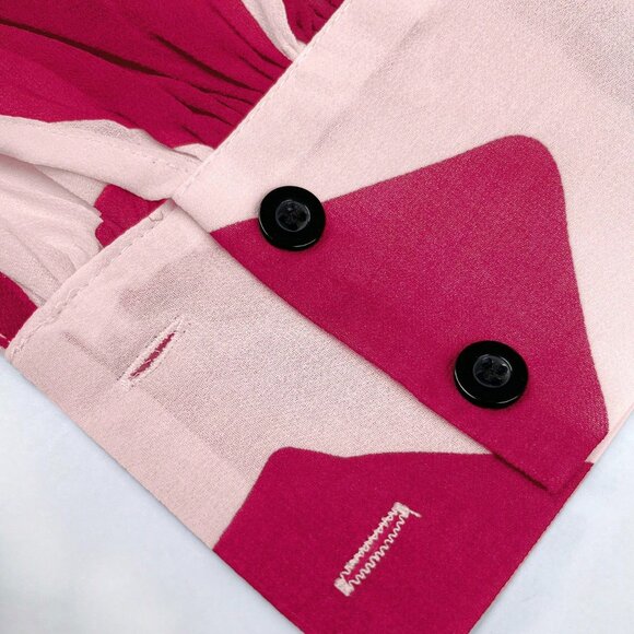 Hot Pink Casual Women's Geometric Print Lantern Sleeve Single-Breasted Shirt - Picture 4 of 7